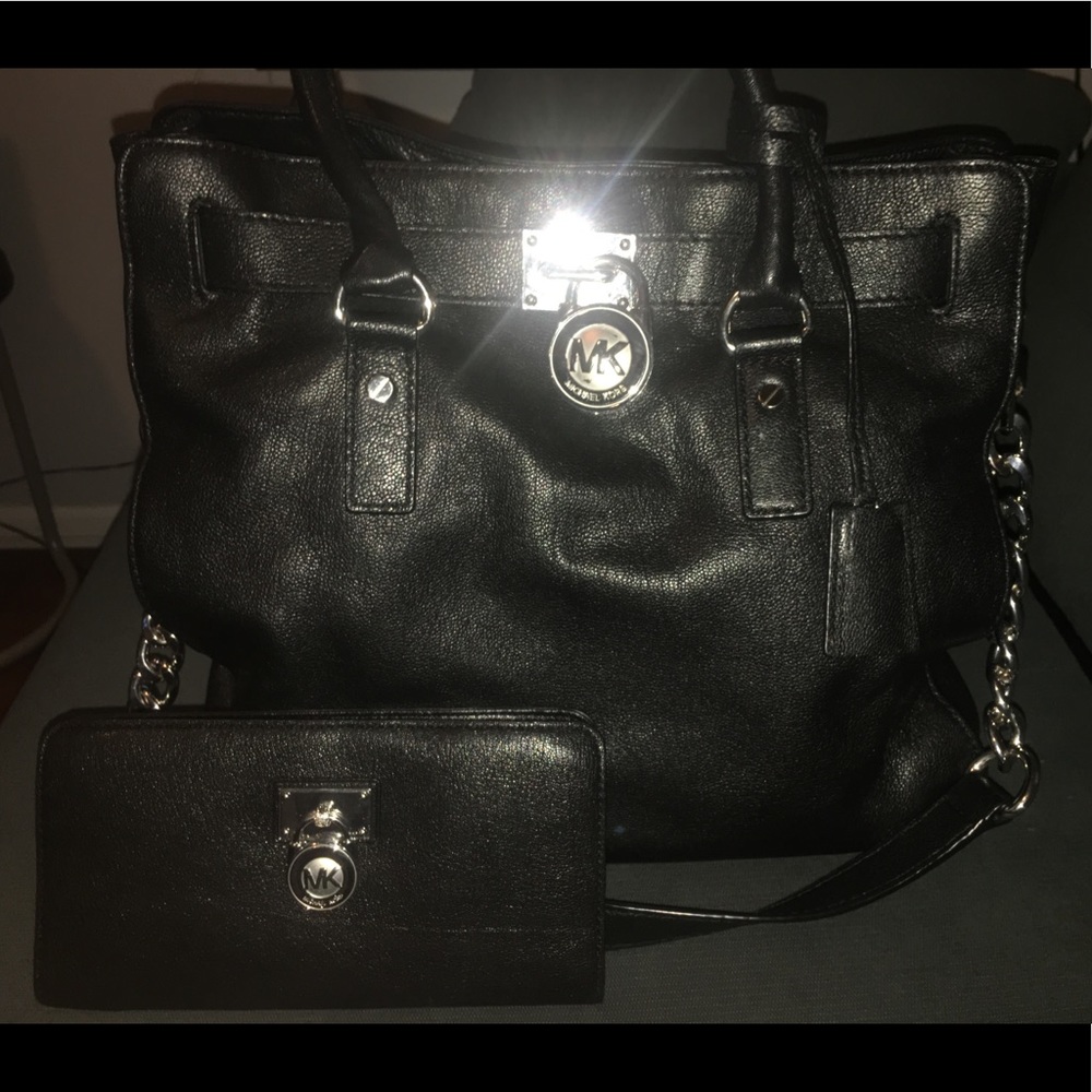 Michael Kors Black Leather Handbag and Wallet